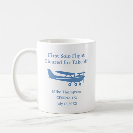 Student Pilot First Solo Aviation Blue Personalize コーヒーマグカップ (左)
