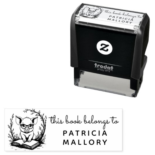 Studious Bespectacled Baby Piglet Reading Library セルフインキングスタンプ (インサイチュ)