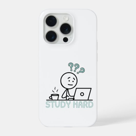 Study Hard モチベーション カートゥーン スティックマン iPhone カ iPhoneケース (裏面)