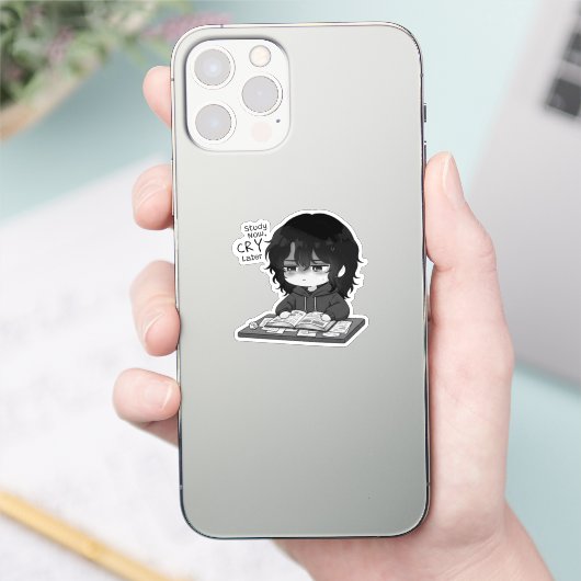 Study Now Cry Later Relatable Chibi Student Illust シール (スマートフォン)