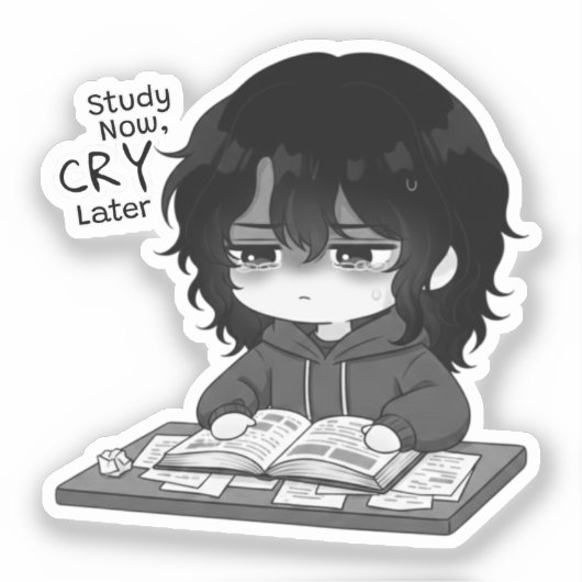 Study Now Cry Later Relatable Chibi Student Illust シール (正面)