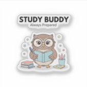 Study Owl Sticker – Cute Study Buddy Always シール (正面)