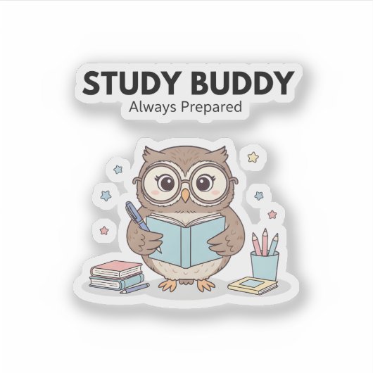 Study Owl Sticker – Cute Study Buddy Always シール (正面)