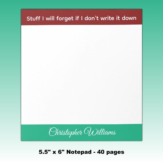 Stuff I will forget name burgundy green ノートパッド