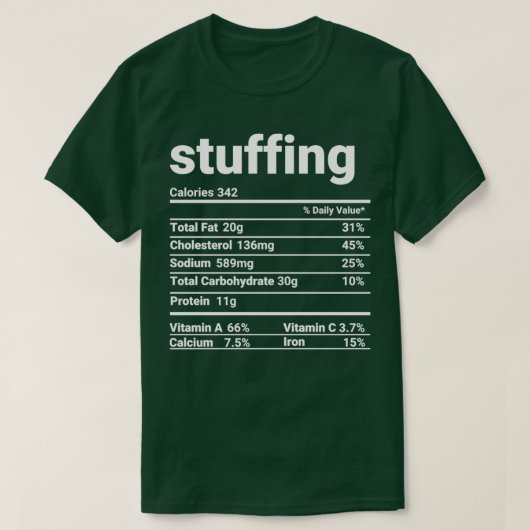 Stuffing Nutrition Facts Thanksgiving Costume 1 Tシャツ (デザイン正面)