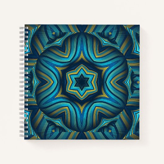 Stunning Abstract Blue and Yellow Mandala Art ノートブック (正面)