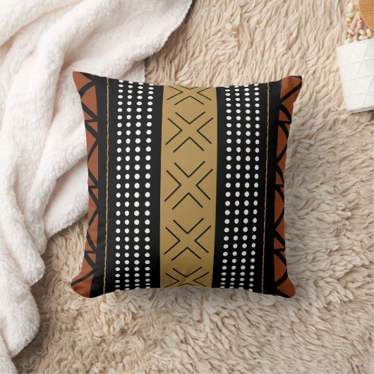 Stunning African Bogolan Inspired Throw Pillow クッション (ブランケット)