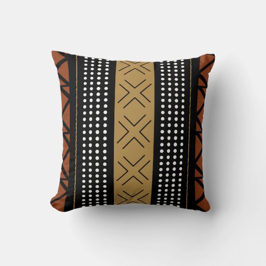 Stunning African Bogolan Inspired Throw Pillow クッション (正面)