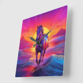Stunning Artwork of Horse at Sunset スクエア壁時計 (傾斜)