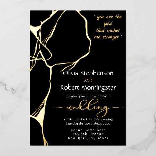 Stunning Black and Gold Kintsugi 箔招待状 (正面)