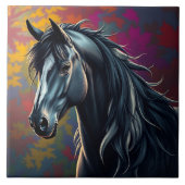 Stunning Black Friesian Horse in the Fall タイル (正面)