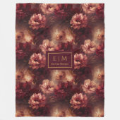 Stunning Blush Burgundy Gold Floral Watercolor フリースブランケット (正面)