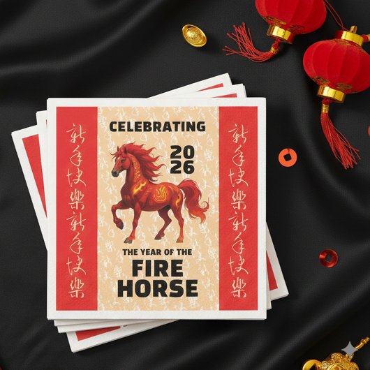 Stunning Chinese Year of the Fire Horse 2026 スタンダードカクテルナプキン
