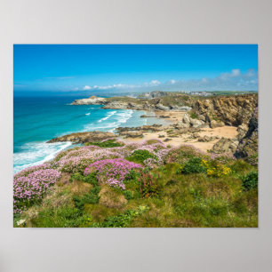 Stunning coastal scenery Newquay beach Cornwall UK ポスター