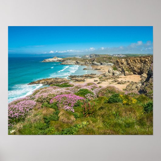 Stunning coastal scenery Newquay beach Cornwall UK ポスター (正面)