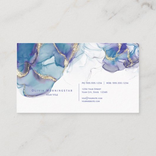 Stunning Dusty Blue Violet Gold Accent Alcohol Ink 名刺 (裏面)