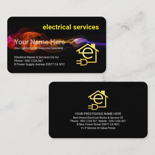 Stunning Fast Lightning Strike Electrician Service 名刺 (正面/裏面)
