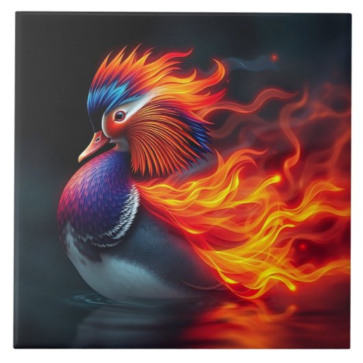 Stunning Flame-boyant Firebird Hot Mandarin Duck タイル (正面)