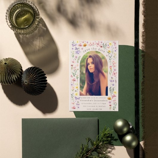 Stunning Floral Arch Quinceañera Custom Photo 招待状