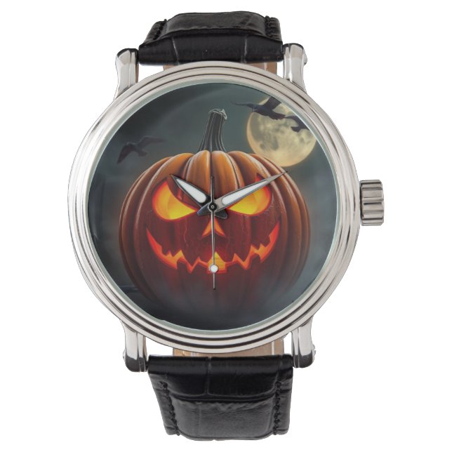 Stunning Glowing Pumpkin Watch for Halloween 腕時計 (正面)