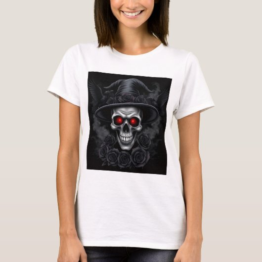 Stunning Gothic Skull Witch T-Shirt Tシャツ (正面)