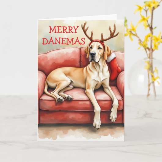 Stunning Great Dane Christmas Card カード (黄色い花)