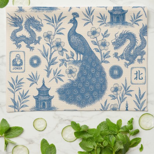 Stunning Mahjong Toile Kitchen Towel キッチンタオル (折り畳み)