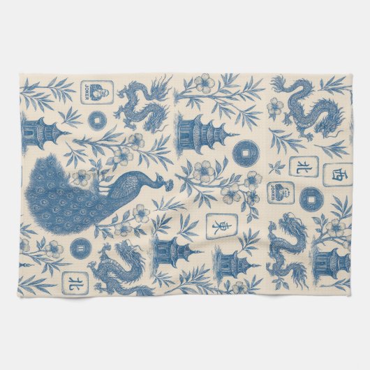 Stunning Mahjong Toile Kitchen Towel キッチンタオル (横)