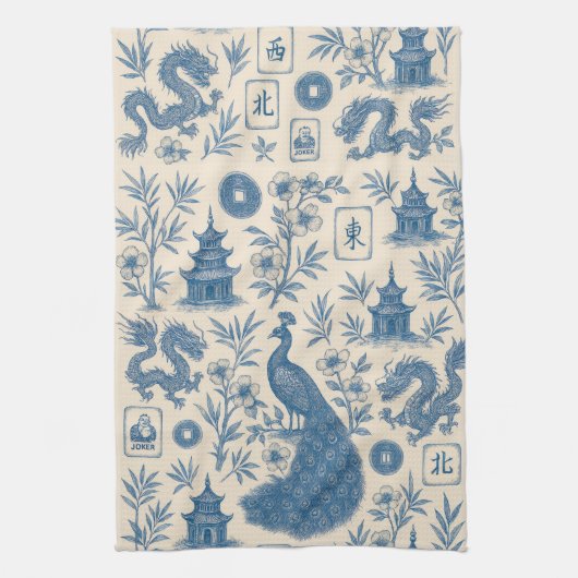 Stunning Mahjong Toile Kitchen Towel キッチンタオル (縦)