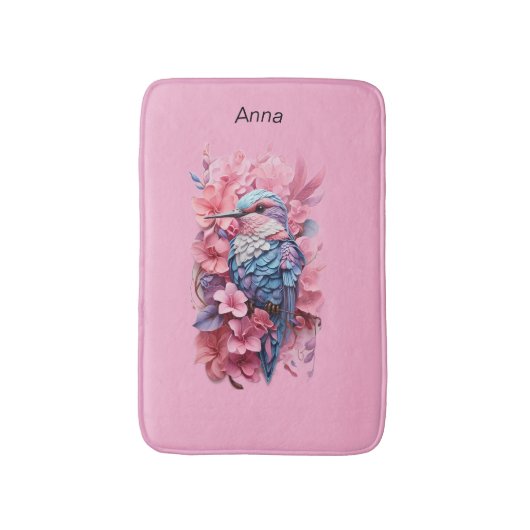 Stunning Pastel Hummingbird Floral バスマット (正面縦)