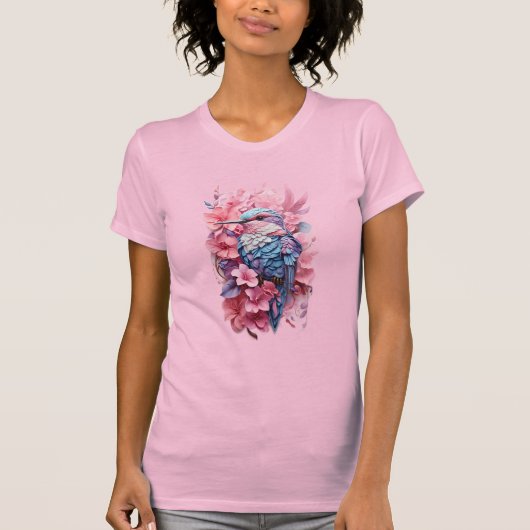 Stunning Pastel Hummingbird Floral Tシャツ (正面)