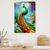 Stunning peacock with magnificent tail feathers ポスター (キッチン)