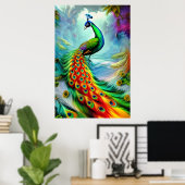 Stunning peacock with magnificent tail feathers ポスター (ホームオフィス)
