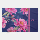 Stunning Pink Floral Bloom Monogrammed キッチンタオル (横)