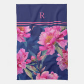 Stunning Pink Floral Bloom Monogrammed キッチンタオル (縦)