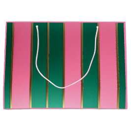 Stunning Pink & Green Modern Stripes  ラージペーパーバッグ