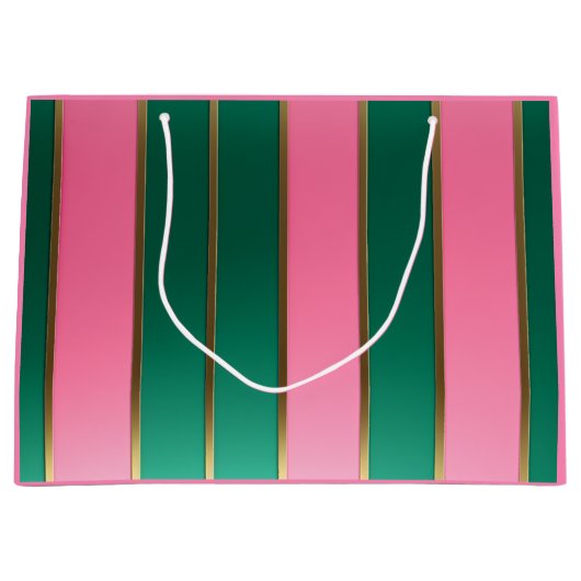 Stunning Pink & Green Modern Stripes  ラージペーパーバッグ (正面)
