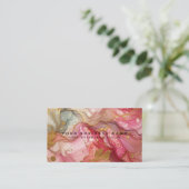 Stunning Pretty Pink & Gold Alcohol Ink Watercolor 名刺 (スタンド正面)