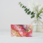 Stunning Pretty Pink & Gold Alcohol Ink Watercolor 名刺 (スタンド正面)