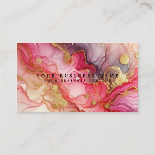 Stunning Pretty Pink & Gold Alcohol Ink Watercolor 名刺 (正面)