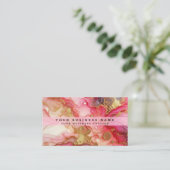 Stunning Pretty Pink & Gold Alcohol Ink Watercolor 名刺 (スタンド正面)
