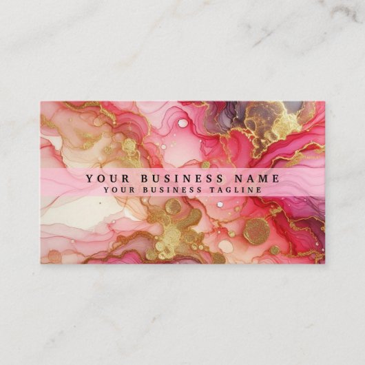 Stunning Pretty Pink & Gold Alcohol Ink Watercolor 名刺 (正面)