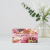 Stunning Pretty Pink & Gold Alcohol Ink Watercolor 名刺 (スタンド正面)
