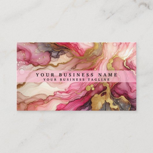 Stunning Pretty Pink & Gold Alcohol Ink Watercolor 名刺 (正面)