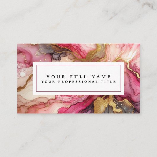Stunning Pretty Pink & Gold Alcohol Ink Watercolor 名刺 (正面)
