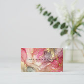 Stunning Pretty Pink & Gold Alcohol Ink Watercolor 名刺 (スタンド正面)
