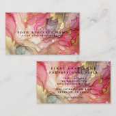 Stunning Pretty Pink & Gold Alcohol Ink Watercolor 名刺 (正面/裏面)