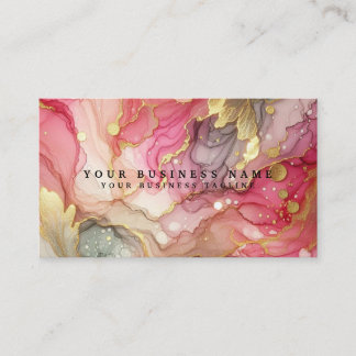 Stunning Pretty Pink & Gold Alcohol Ink Watercolor 名刺