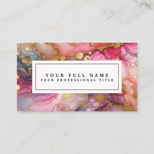 Stunning Pretty Pink & Gold Alcohol Ink Watercolor 名刺 (正面)