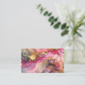 Stunning Pretty Pink & Gold Alcohol Ink Watercolor 名刺 (スタンド正面)